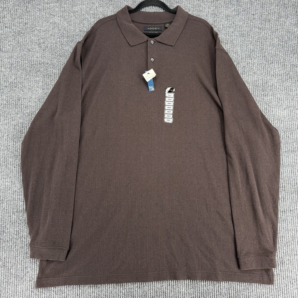 AXIST men's 3XLT brown long sleeve polo shirt big tall new tags